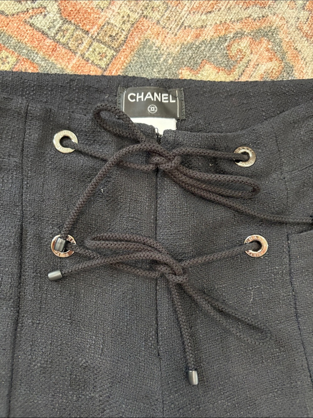 Chanel Black Lace-Up Tweed Pants
